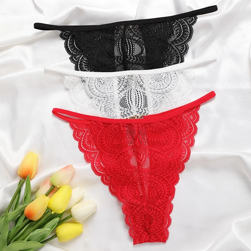 Lace Trim Mid-Rise Panty Sexy Red Briefs Women's Comfort Underwear For Daily Wear