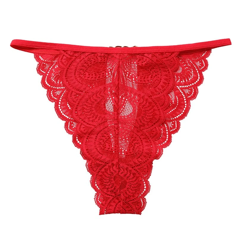 Lace Trim Mid-Rise Panty Sexy Red Briefs Women's Comfort Underwear For Daily Wear